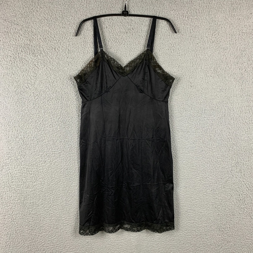 Vtg 70s Orbit Ladybird Lingerie Slip 38 Black Lace Union USA Fairy Wimsigoth